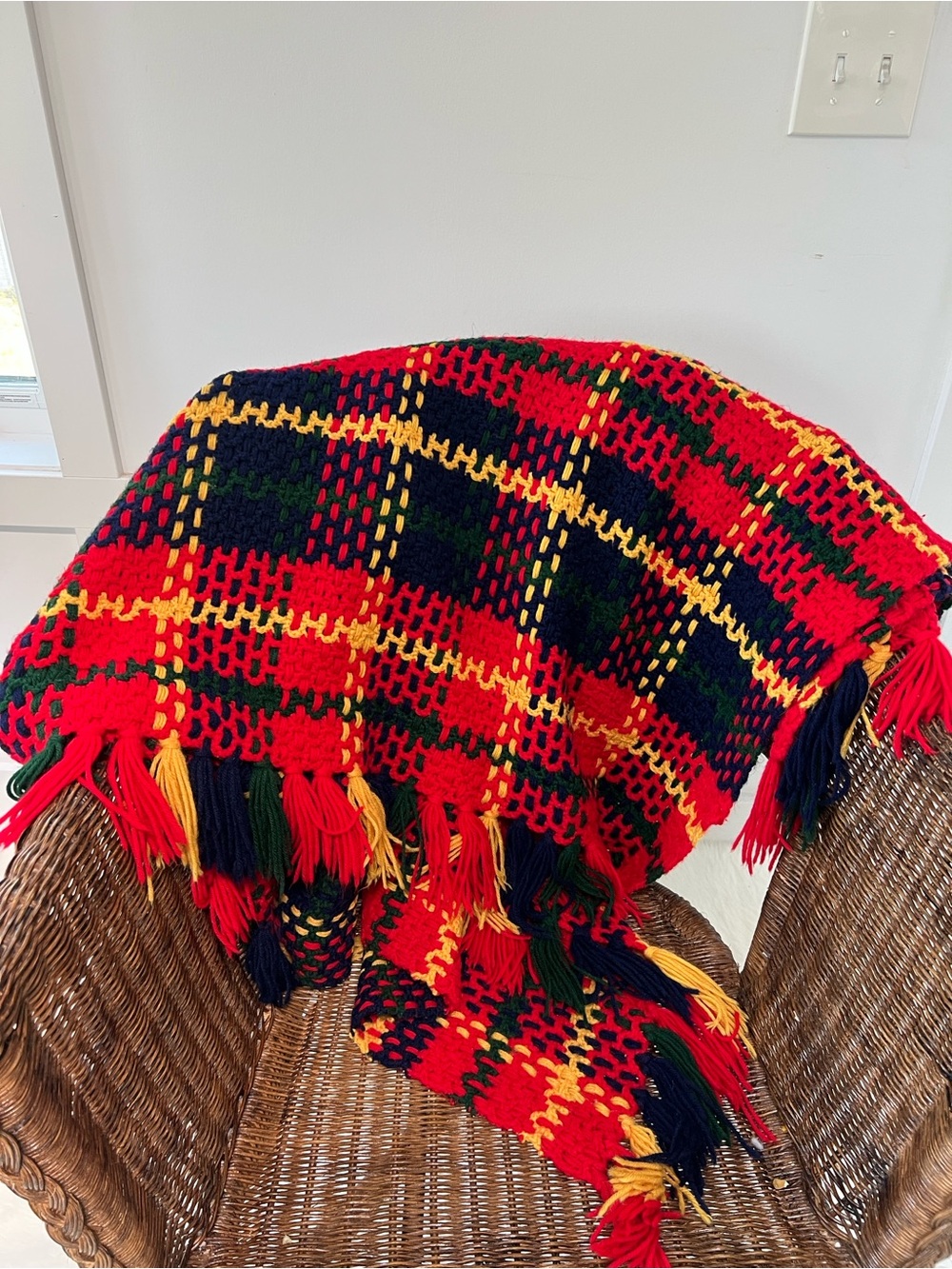 Handmade Crochet Retro Funky Throw Blanket unique Pattern 52”x52” farmhouse deco